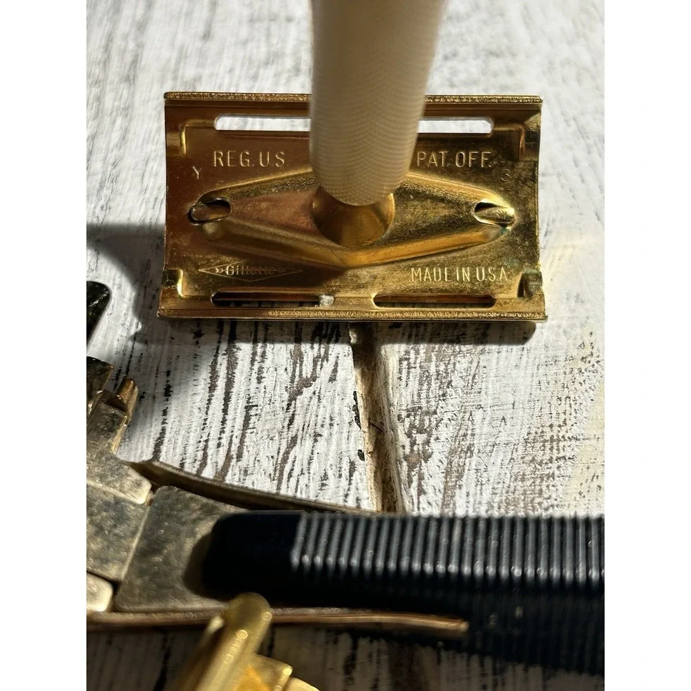 Vintage Hickok Commuter Leather Zip W/3 Old Gillette‎ Schick Razors Top Cowhide